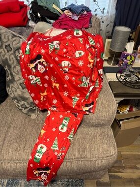 Holiday Snowman & Reindeer Red Pajama Set